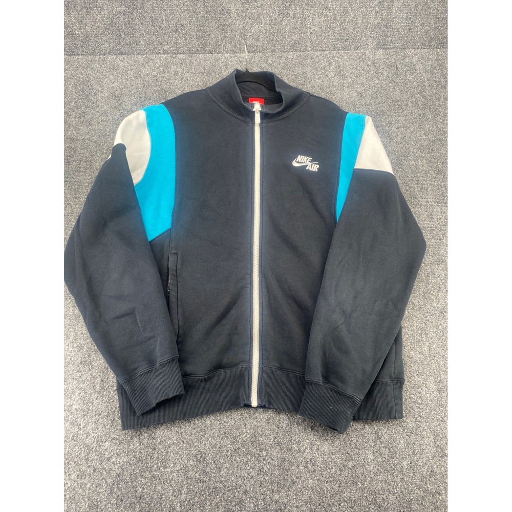 Nike Air Full Zip Track Jacket Mens Large Black Blue White Fleece Mock Neck